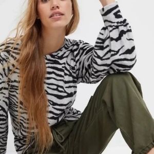 Anthropologie Sanctuary Grey & Black Zebra Print Soft Sweater XS